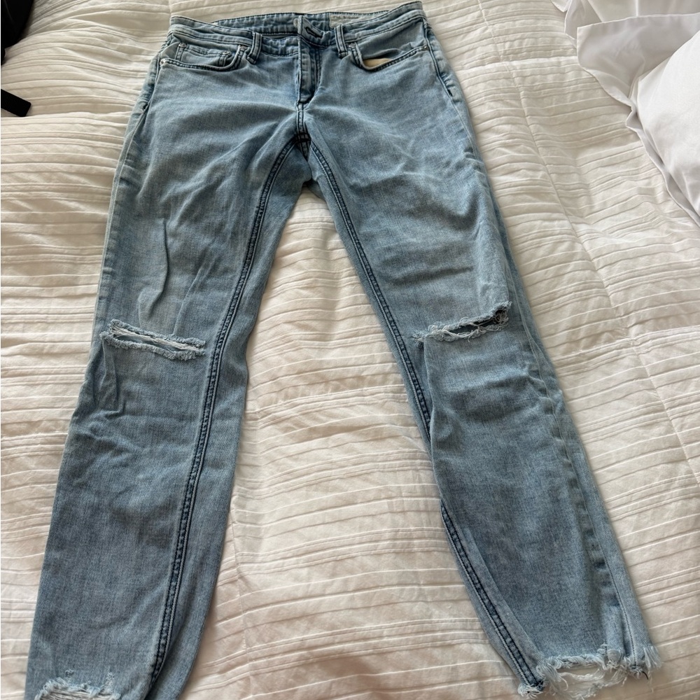 rag & bone light blue distressed skinny jeans